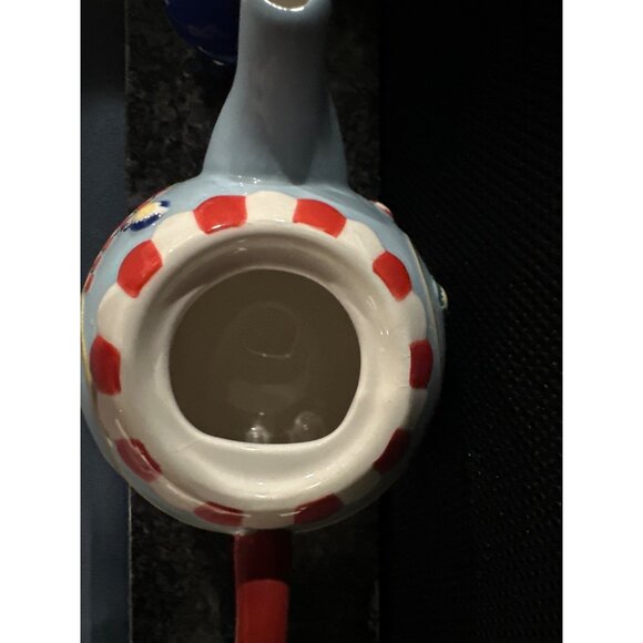 Vintage Carnival-Themed Ceramic Teapot Red Handle & Matching Cup Hand-Painted - Picture 5 of 10
